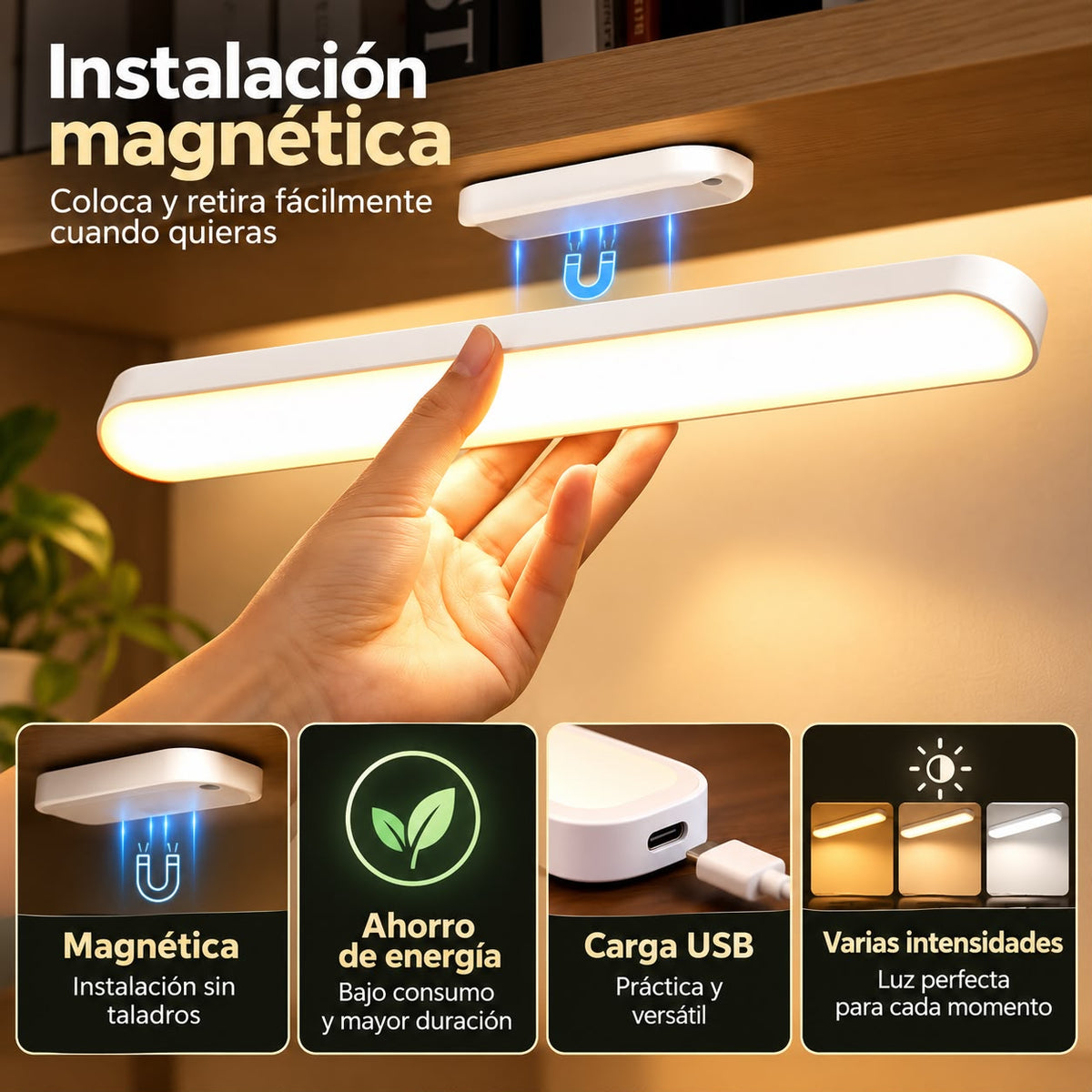 Lámpara LED Recargable 3 Tonos con Control