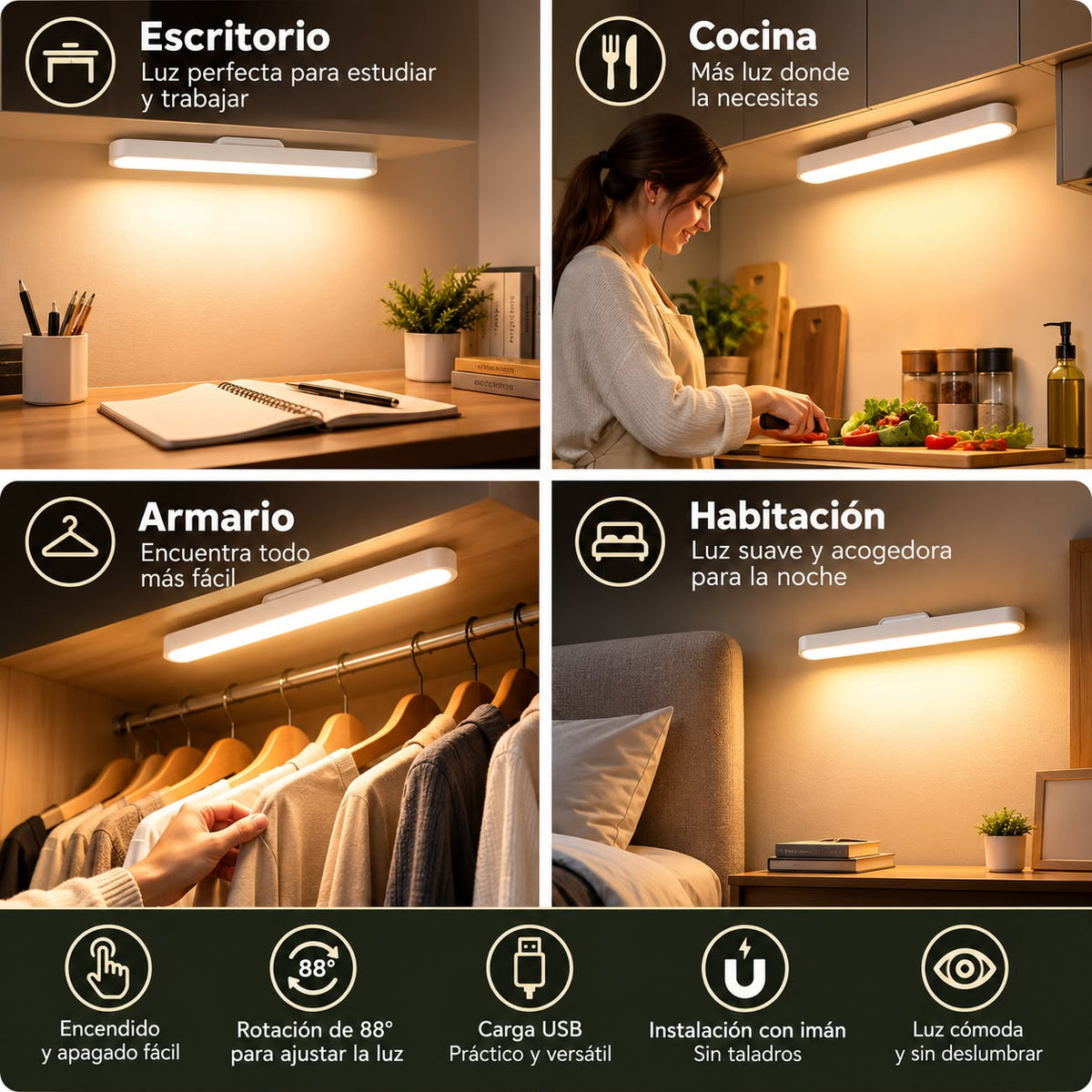 Lámpara LED Recargable 3 Tonos con Control