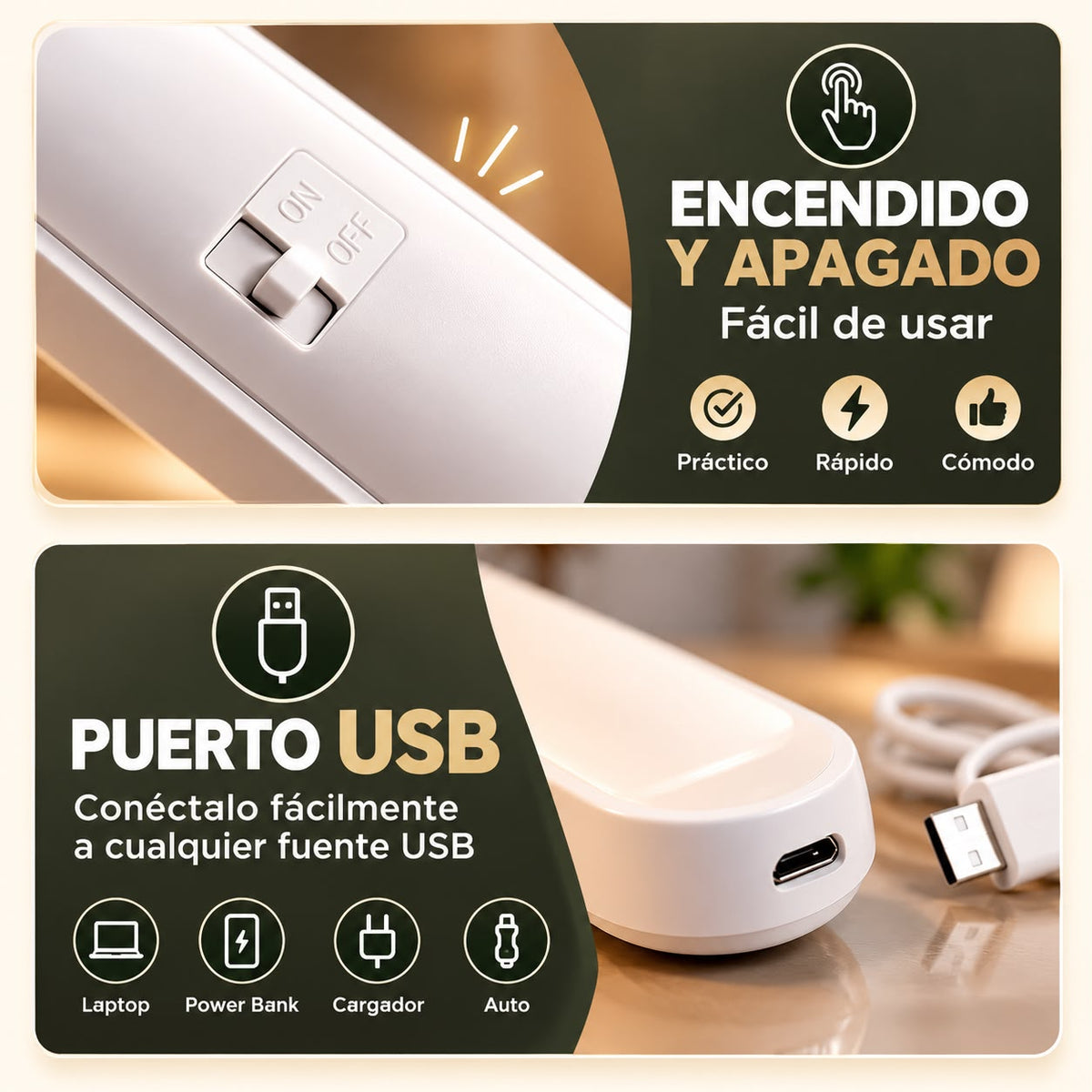 Lámpara LED Recargable 3 Tonos con Control