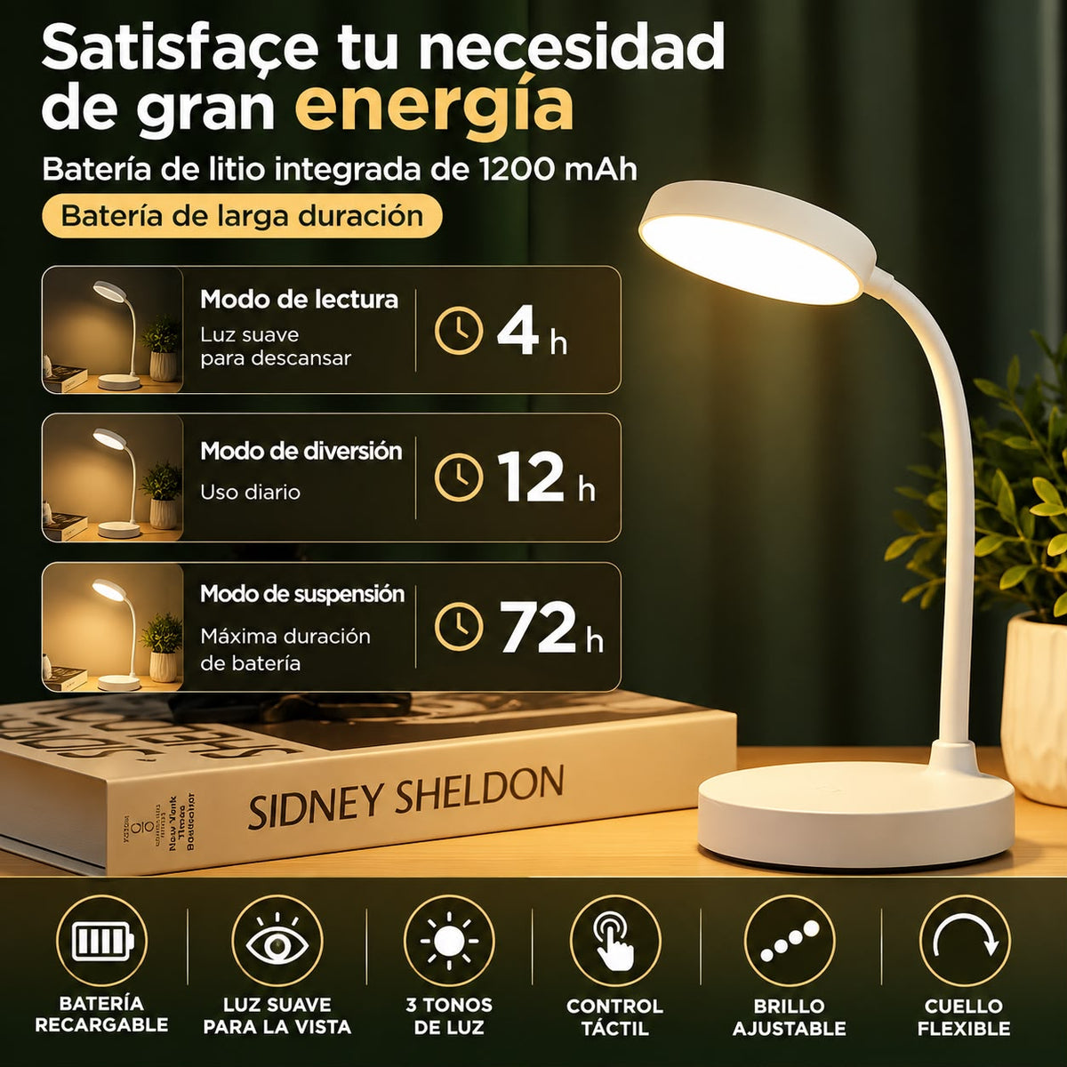 Lámpara de Mesa LED Recargable Touch
